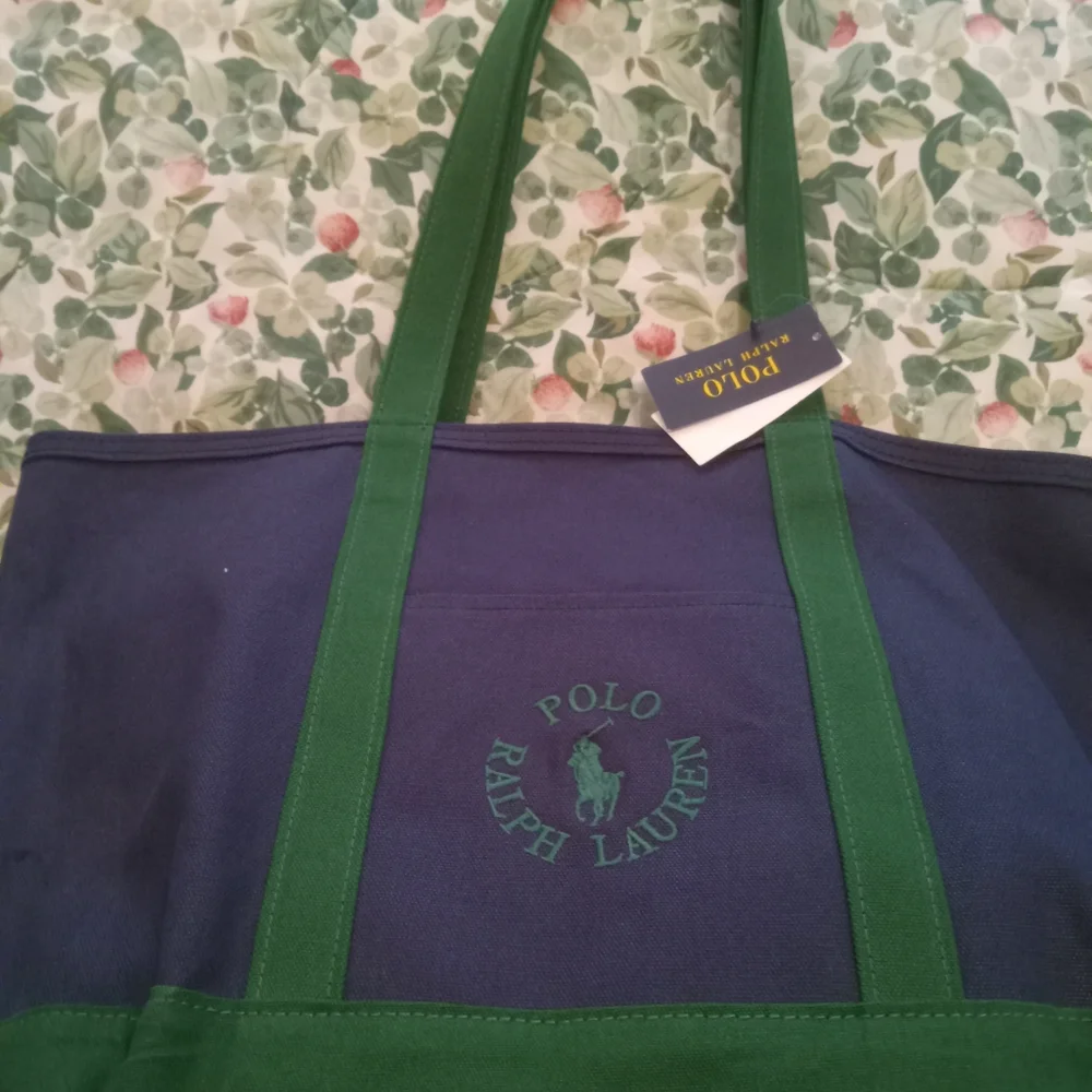 New Men's Polo Canvas Blue/Green Tote Bag